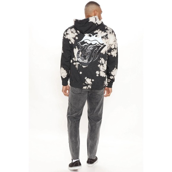 The Rolling Stones Men's Tongue Tie Dye Vintage Black Wash Hoodie Sweatshirt - Picture 6 of 6